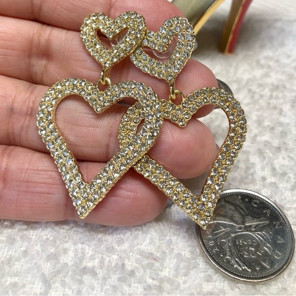 Large gold and rhinestone heart earrings —NWOT - Picture 5 of 9